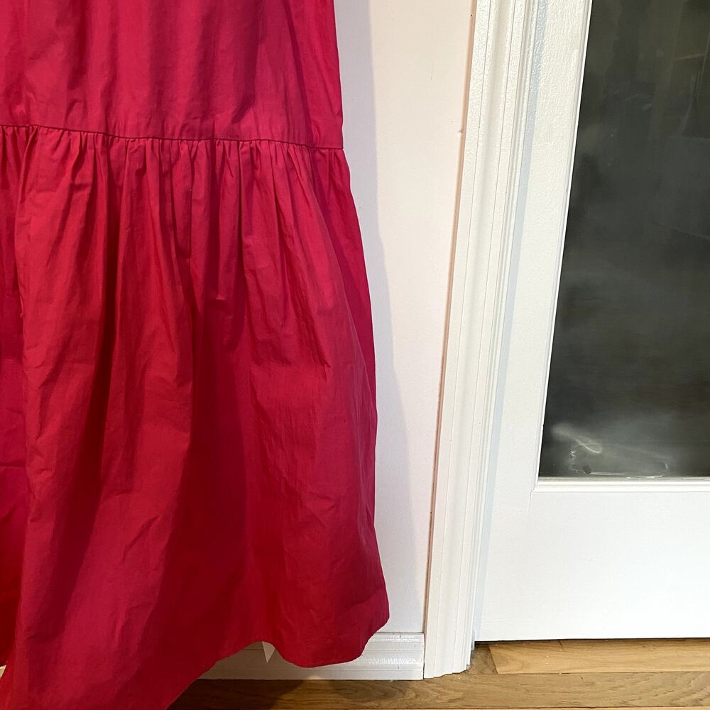 Self-Portrait Fuschia Cotton Poplin Maxi Dress Tiered Ruffle Long Sleeveless 2 - Picture 5 of 14